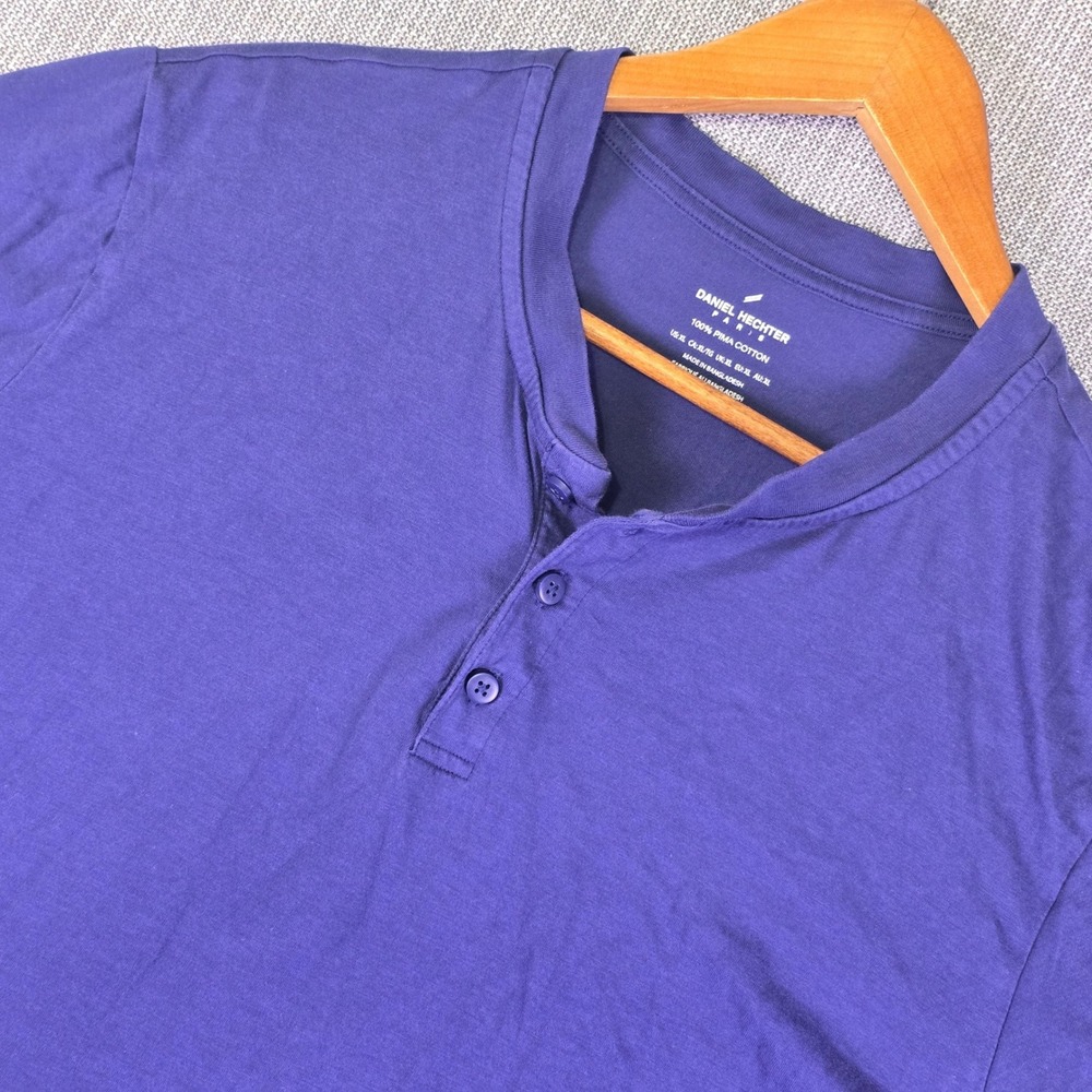Daniel Hechter Henley Shirt Mens XL Solid Blue Pima Cotton Casual Minimalist